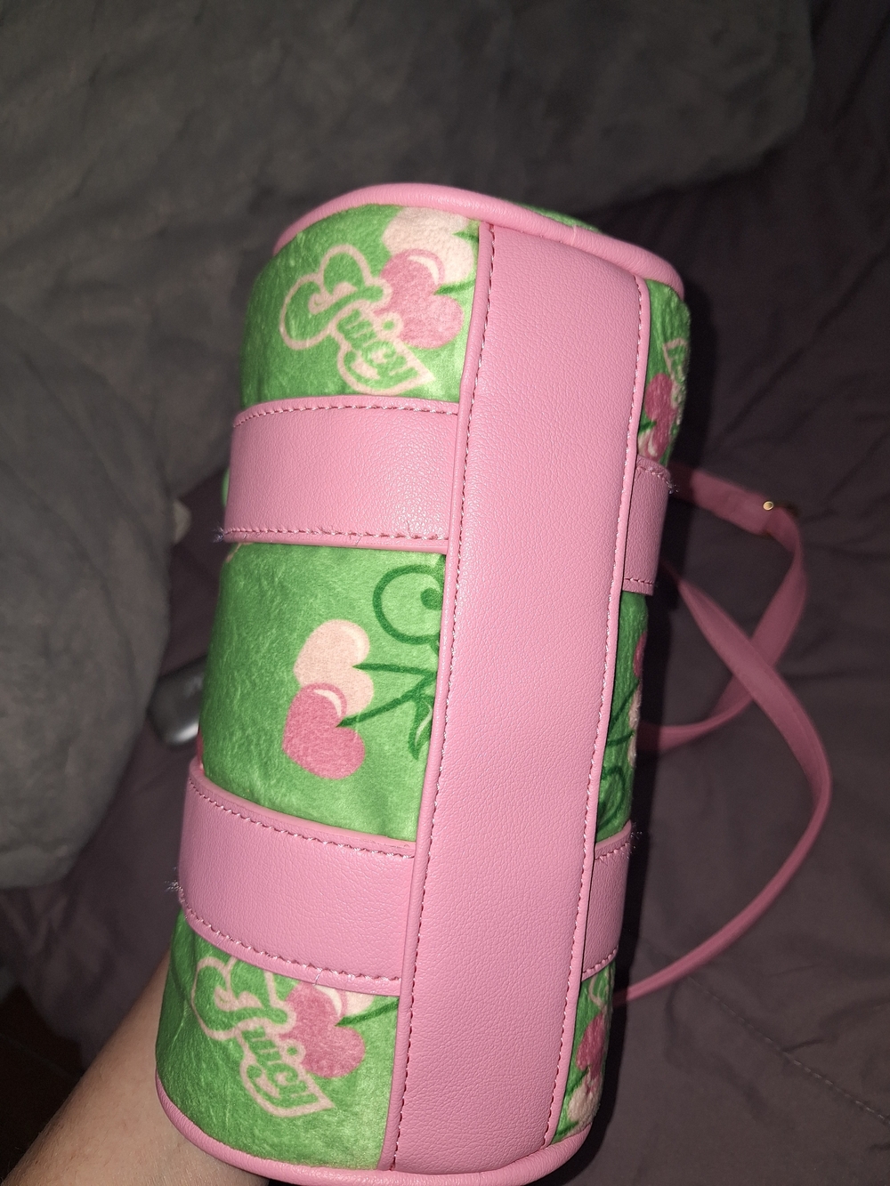 EXCLUSIVE Juicy Couture Green Velvet Mini Barrel Bag with Pink Trim - Picture 4 of 6